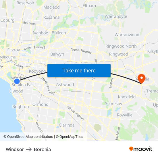 Windsor to Boronia map