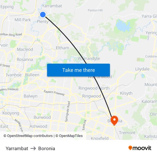 Yarrambat to Boronia map