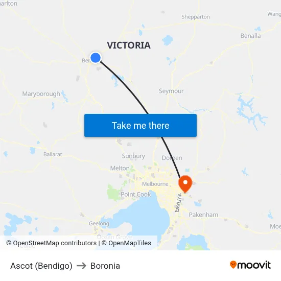 Ascot (Bendigo) to Boronia map