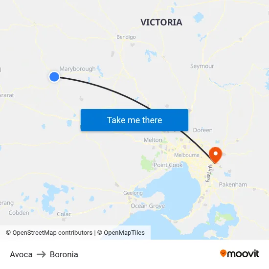 Avoca to Boronia map