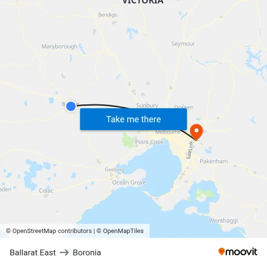 Ballarat East to Boronia map