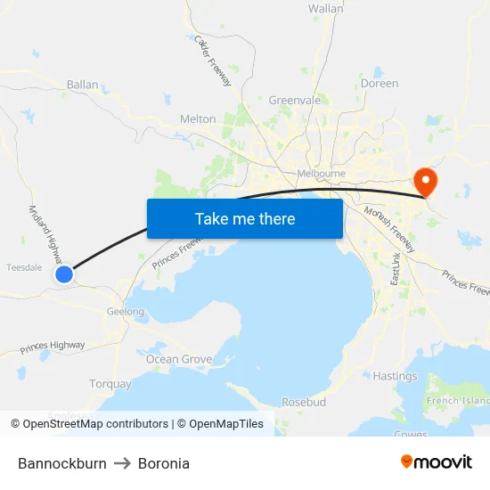 Bannockburn to Boronia map