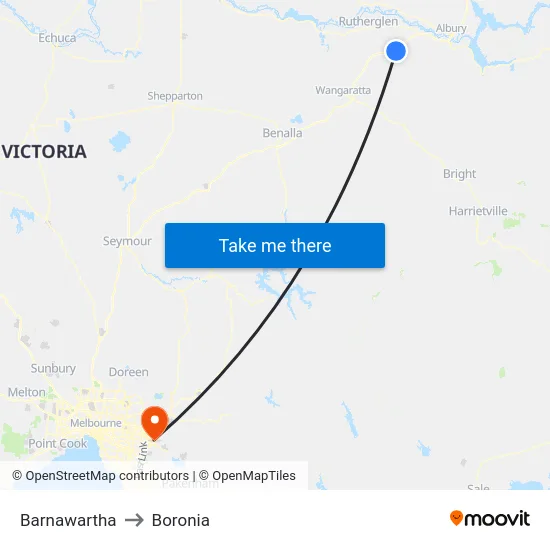 Barnawartha to Boronia map