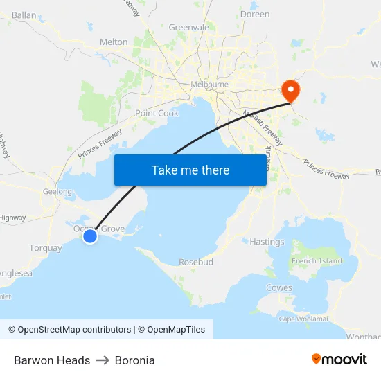 Barwon Heads to Boronia map