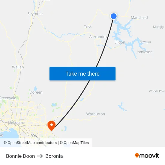 Bonnie Doon to Boronia map