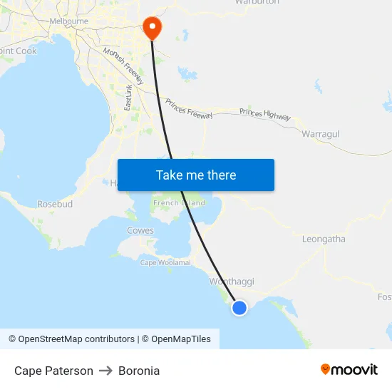 Cape Paterson to Boronia map