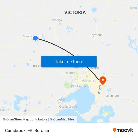 Carisbrook to Boronia map
