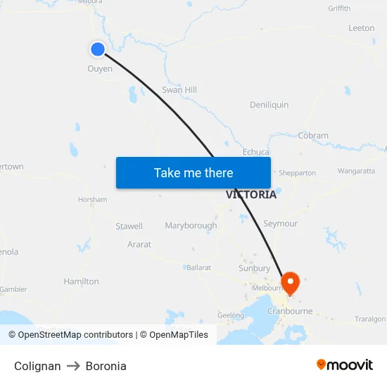 Colignan to Boronia map