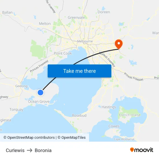 Curlewis to Boronia map