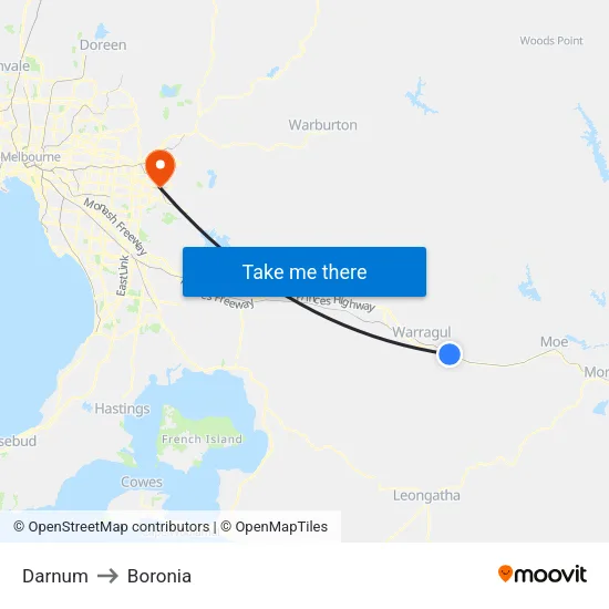 Darnum to Boronia map