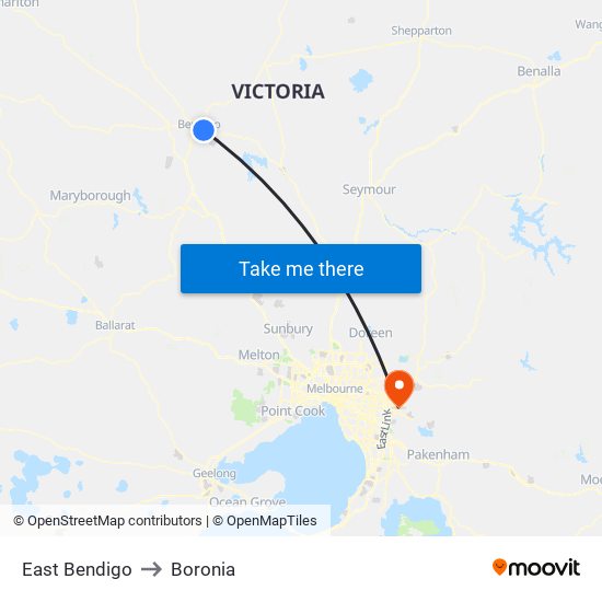East Bendigo to Boronia map
