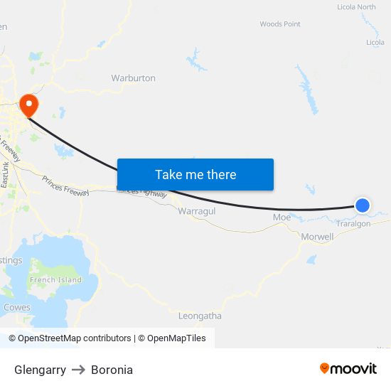 Glengarry to Boronia map