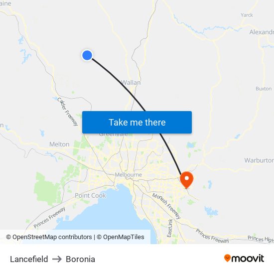 Lancefield to Boronia map