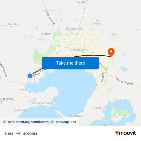 Lara to Boronia map