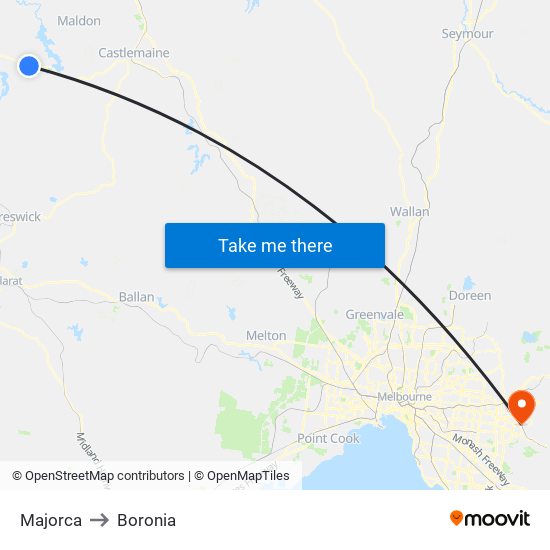 Majorca to Boronia map