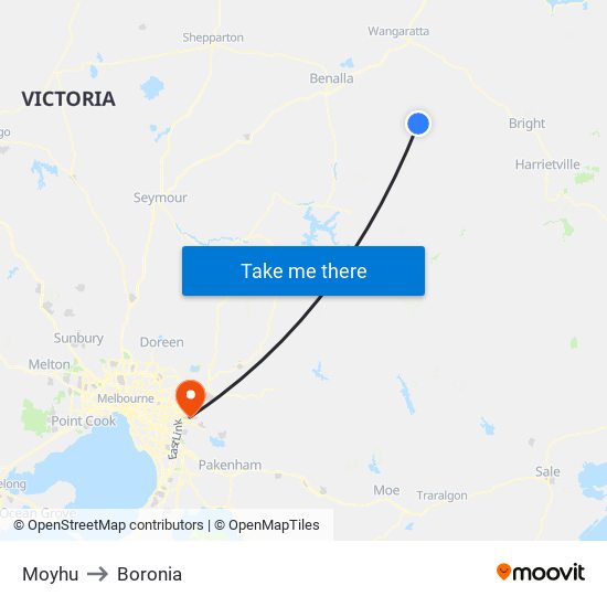 Moyhu to Boronia map