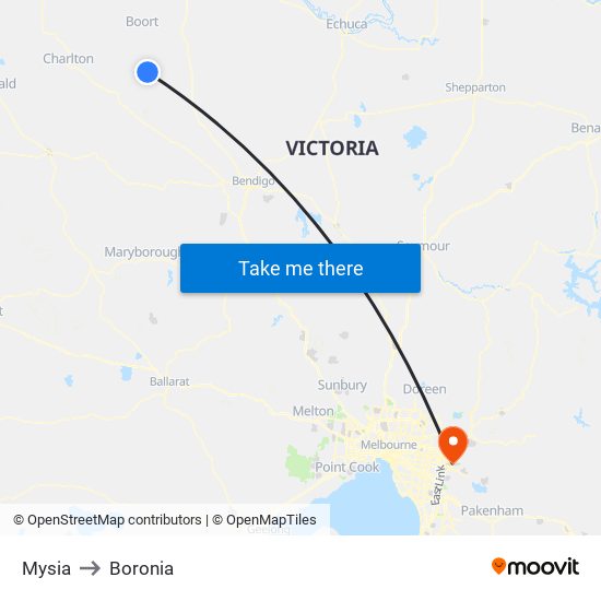 Mysia to Boronia map