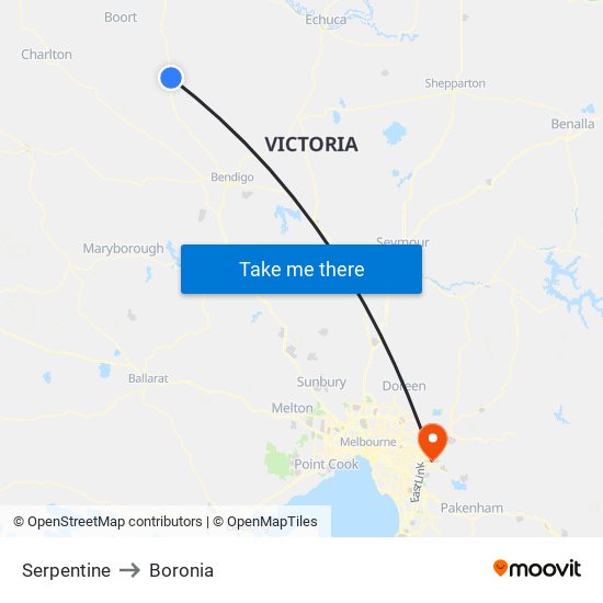 Serpentine to Boronia map