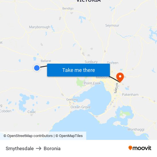 Smythesdale to Boronia map