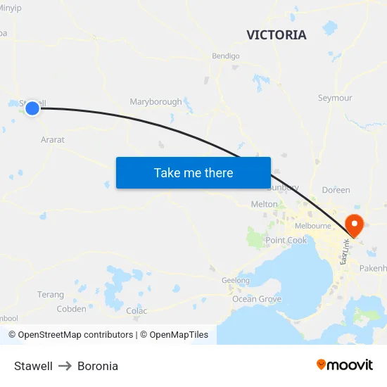 Stawell to Boronia map
