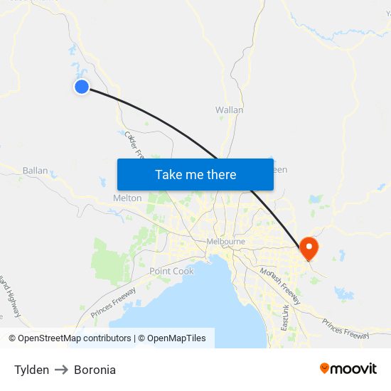 Tylden to Boronia map