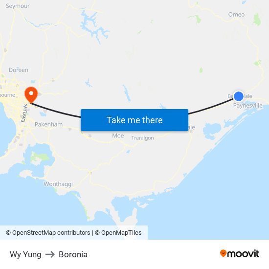 Wy Yung to Boronia map