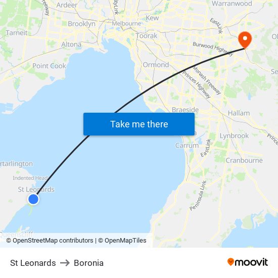 St Leonards to Boronia map