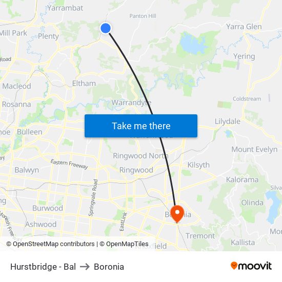 Hurstbridge - Bal to Boronia map