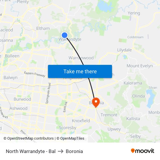 North Warrandyte - Bal to Boronia map