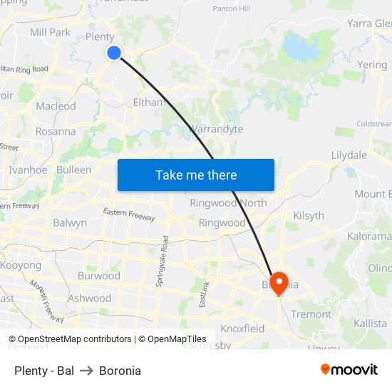 Plenty - Bal to Boronia map