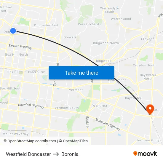 Westfield Doncaster to Boronia map