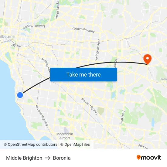 Middle Brighton to Boronia map
