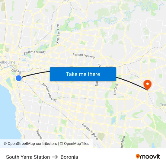 South Yarra Station to Boronia map