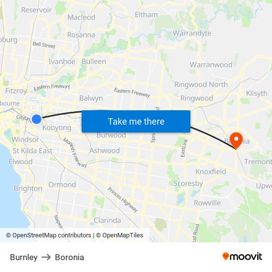 Burnley to Boronia map