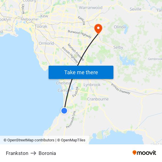 Frankston to Boronia map