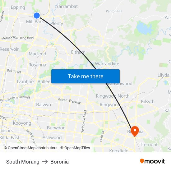 South Morang to Boronia map