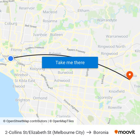 2-Collins St/Elizabeth St (Melbourne City) to Boronia map