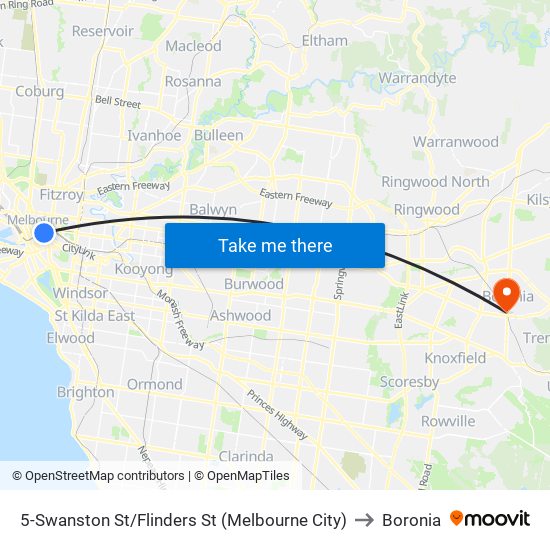 5-Swanston St/Flinders St (Melbourne City) to Boronia map