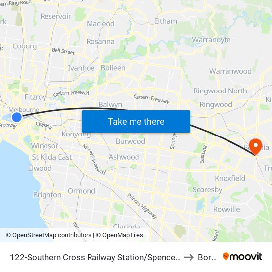 122-Southern Cross Railway Station/Spencer St (Melbourne City) to Boronia map