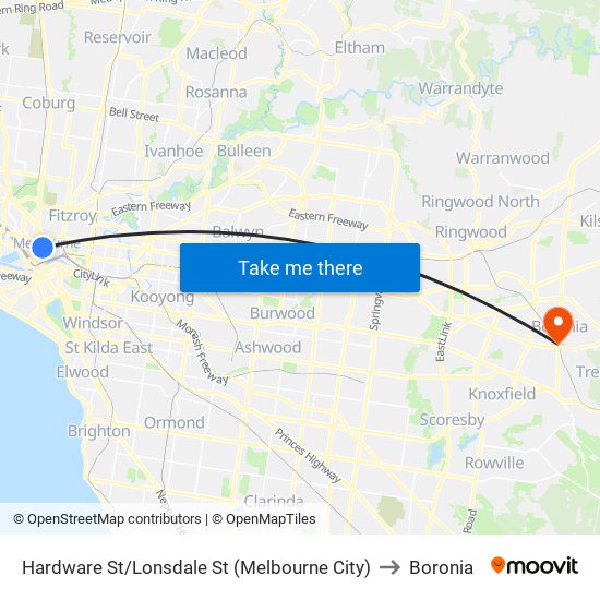 Hardware St/Lonsdale St (Melbourne City) to Boronia map