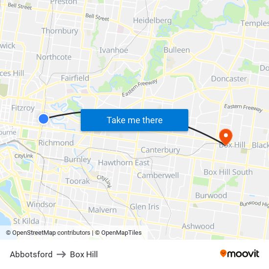 Abbotsford to Box Hill map