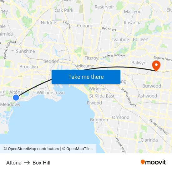 Altona to Box Hill map