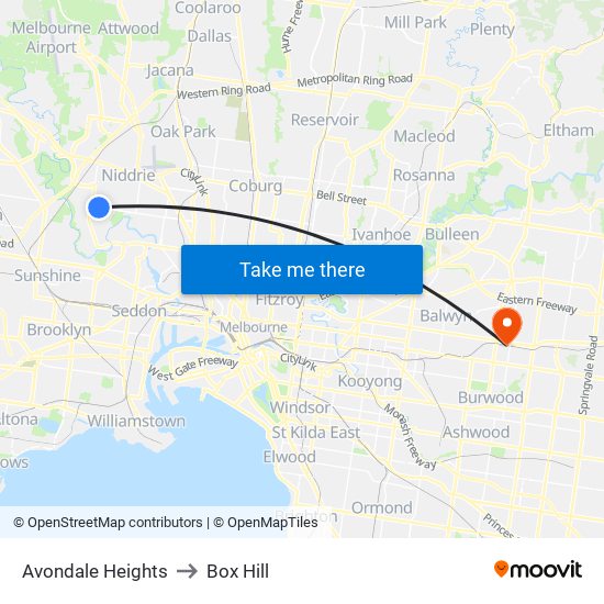 Avondale Heights to Box Hill map