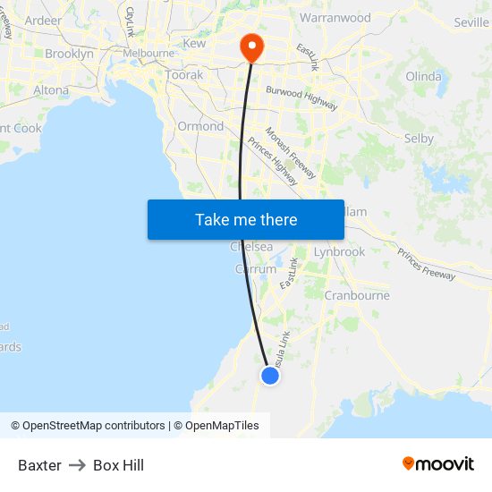 Baxter to Box Hill map