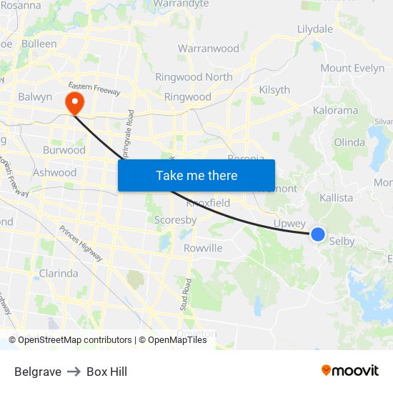 Belgrave to Box Hill map