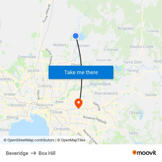 Beveridge to Box Hill map