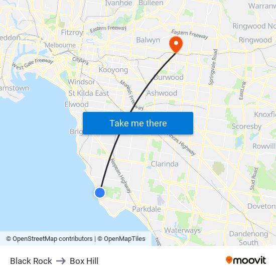 Black Rock to Box Hill map