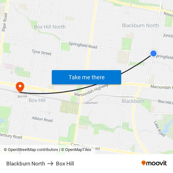 Blackburn North to Box Hill map