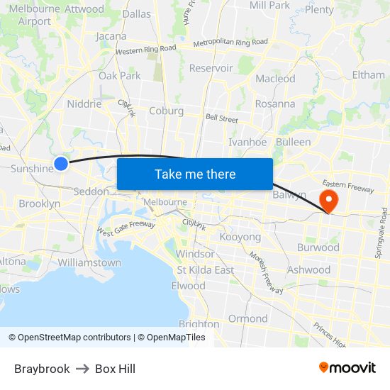 Braybrook to Box Hill map