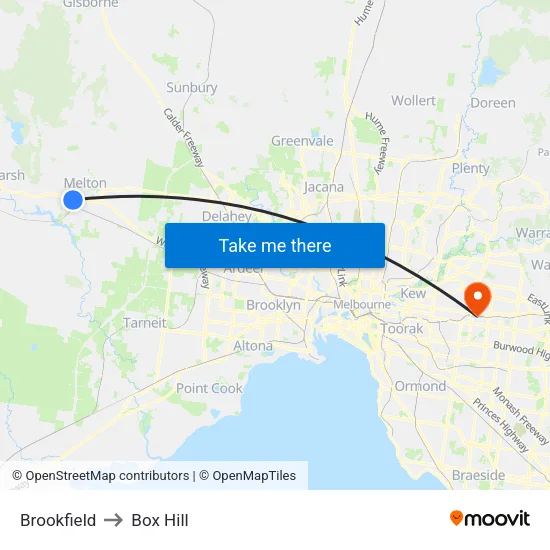 Brookfield to Box Hill map